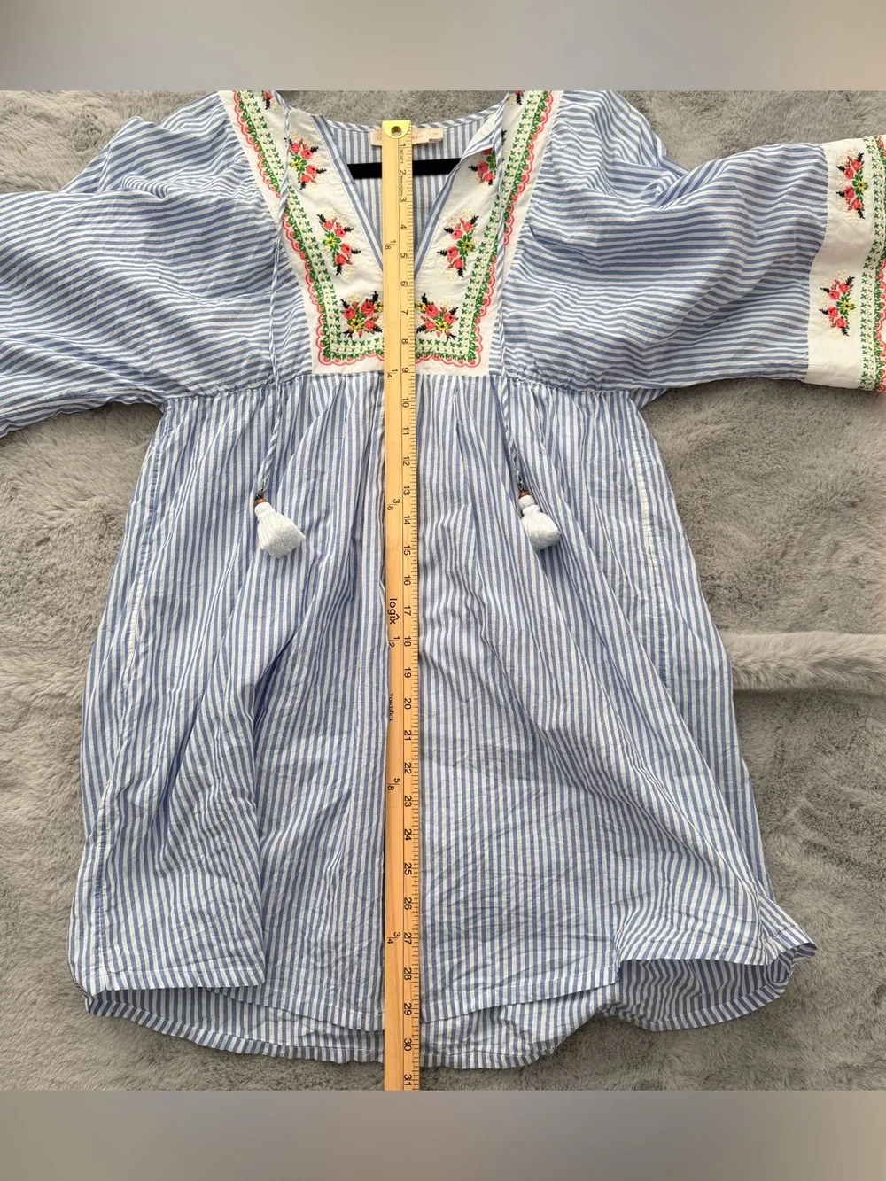Tory Burch Striped Embroidered Beach Tunic Coverup Dress Size Small S/P Cotton